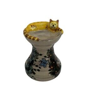 Kathy Hatch Cat On Birdbath Tart Burner Warmer Garden Cat Collection Vintage